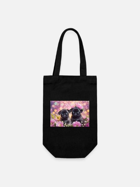 Petits chiens avec couronne de fleurs - Sac à bouteille - noir