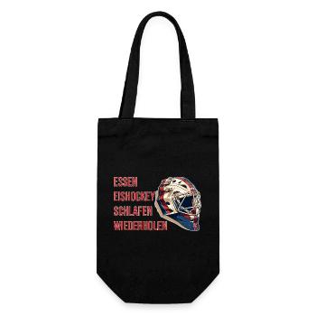 Essen, Eishockey, Schlafen, Wiederholen - Geschenkbeutel für Flaschen - Schwarz - Vorne
