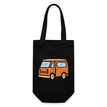 Retro Camper Van Cartoon Illustration - Gift Bag for Bottles - black - Front