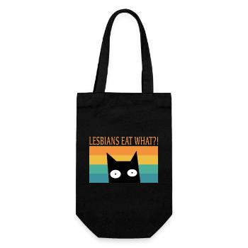 Lesbians eat what? Lustige Sprüche Katze - Geschenkbeutel für Flaschen - Schwarz - Vorne