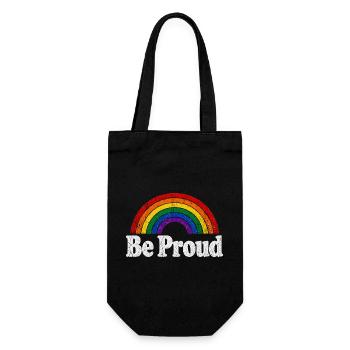 Be Proud LGBT Saying Retro Rainbow Motif - Gift Bag for Bottles - black - Front