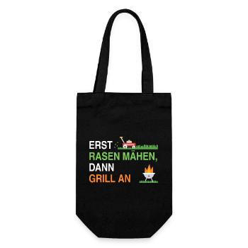 Erst Rasen mähen, dann Grill an – Gärtner Spruch - Geschenkbeutel für Flaschen - Schwarz - Vorne