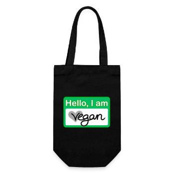 Hello, I am vegan Namensschild - Geschenkbeutel für Flaschen - Schwarz - Vorne