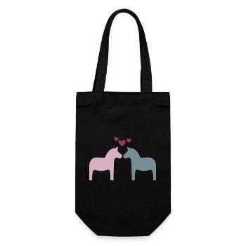 Dala Horse Pair Hearts Love Valentine's Day Skandi - Gift Bag for Bottles - black - Front