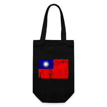 Taiwan Flagge Fahne Grunge Retro Vintage - Geschenkbeutel für Flaschen - Schwarz - Vorne