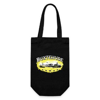 Buxtehude - Stadt Silhouette /Hase und Igel - Geschenkbeutel für Flaschen - Schwarz - Vorne