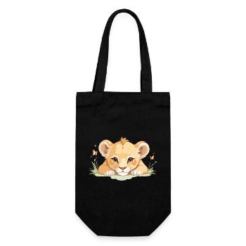 Lion cub with butterflies - Gift Bag for Bottles - black - Front