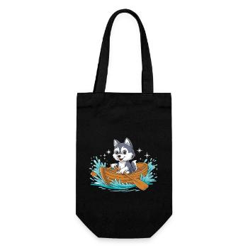 Ein Husky-Paddelboot - Geschenkbeutel für Flaschen - Schwarz - Vorne
