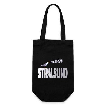 Stralsund Möwe & Moin Ostsee - Geschenkbeutel für Flaschen - Schwarz - Vorne