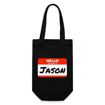 Hello My Name Is Jason Rotes Etikett mit Vorname - Geschenkbeutel für Flaschen - Schwarz - Vorne