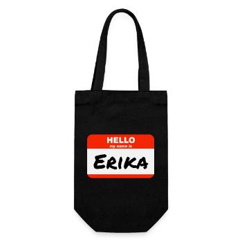 Hello My Name Is Erika Rotes Etikett mit Vorname - Geschenkbeutel für Flaschen - Schwarz - Vorne