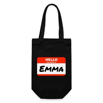 Hello My Name Is Emma Etikett Namensschild - Geschenkbeutel für Flaschen - Schwarz - Vorne