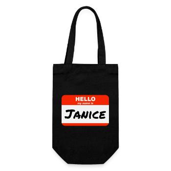 Hello My Name Is Janice Etikett Namensschild - Geschenkbeutel für Flaschen - Schwarz - Vorne