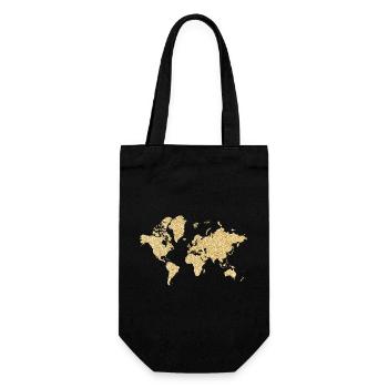 Weltkarte Beiges Blumendesign - Geschenkbeutel für Flaschen - Schwarz - Vorne