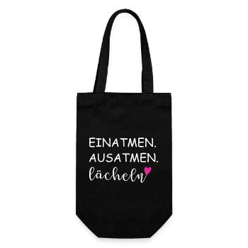 Einatmen Ausatmen Lächeln Sprüche - Geschenkbeutel für Flaschen - Schwarz - Vorne