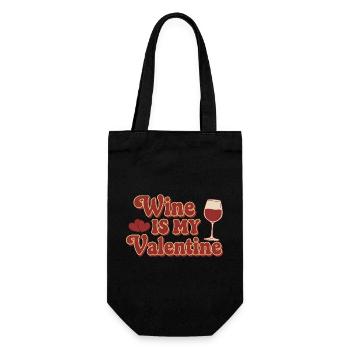 Wine Is My Valentine – Retro Wein Design - Gift Bag for Bottles - black - Front