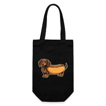 Süßer Dackel Hot-Dog-Brötchen-Aufkleber - Geschenkbeutel für Flaschen - Schwarz - Vorne