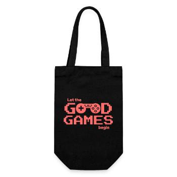 Retro Pixellogo Gaming "Let the Good Games begin" - Geschenkbeutel für Flaschen - Schwarz - Vorne