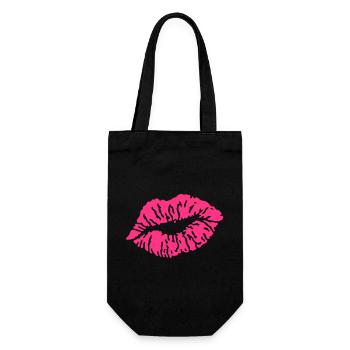 Kussmund / Kuss / Küsschen / Bussi / Liebe / Pink - Geschenkbeutel für Flaschen - Schwarz - Vorne