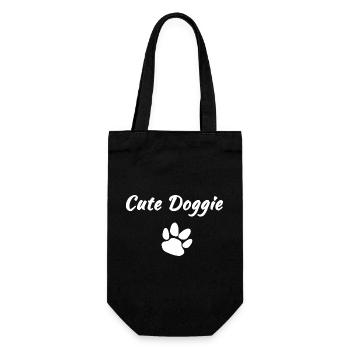 Hundesprüche damen, Cute doggie hell, Hundetatze - Geschenkbeutel für Flaschen - Schwarz - Vorne