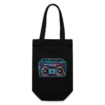 Kassetten Recorder im leuchtenden 80er Neon Look - Geschenkbeutel für Flaschen - Schwarz - Vorne