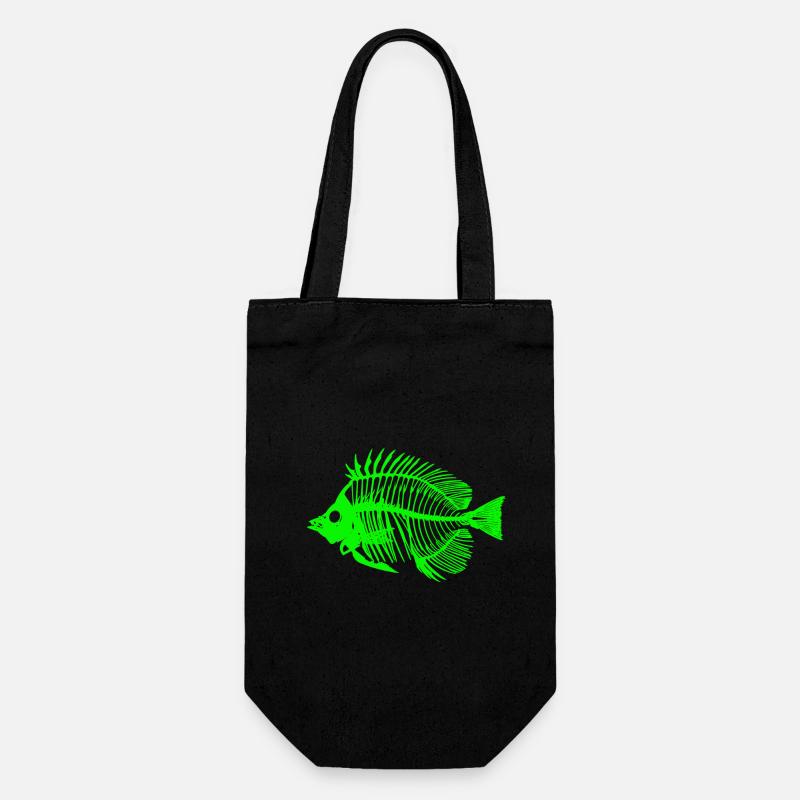 Glowing Fish Skeleton Design - Gift Bag for Bottles - black