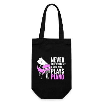 Unterschätze niemals ein Mädchen, das Piano Musicia spielt - Geschenkbeutel für Flaschen - Schwarz - Vorne