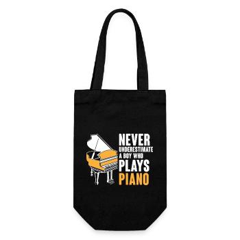 Unterschätze niemals einen Jungen, der Klaviermusiker spielt - Geschenkbeutel für Flaschen - Schwarz - Vorne