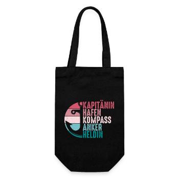 Kapitänin Hafen Kompass Anker Retro Seglerin - Geschenkbeutel für Flaschen - Schwarz - Vorne