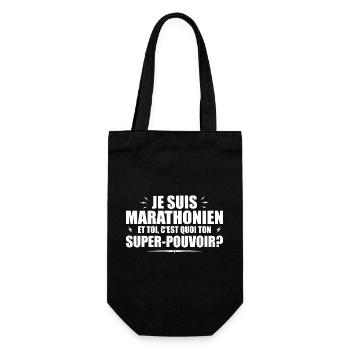 Ich bin ein Marathonläufer. Was ist deine Superkraft? - Geschenkbeutel für Flaschen - Schwarz - Vorne