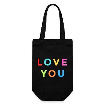 Colorful LOVE YOU Design – Rainbow Letters - Gift Bag for Bottles - black - Front