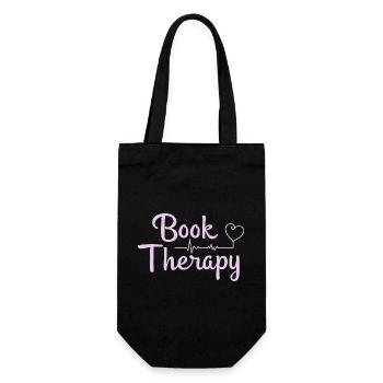 Book Therapy Bücher Lesen Spruch - Geschenkbeutel für Flaschen - Schwarz - Vorne