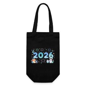 Silvester-Feier-Design 2026 - Geschenkbeutel für Flaschen - Schwarz - Vorne