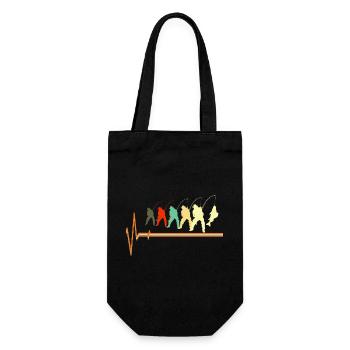 Retro Fishing Heartbeat EKG Pulse Fisherman Lover - Gift Bag for Bottles - black - Front