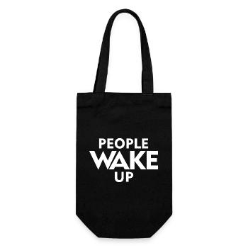 People Wake Up – Wach auf Statement Shirt - Geschenkbeutel für Flaschen - Schwarz - Vorne