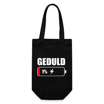 Geduld 1% – Lustiger Spruch Akku Design - Geschenkbeutel für Flaschen - Schwarz - Vorne