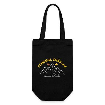 Schoggi & Chäs – Minimalistisches Schweiz Design - Geschenkbeutel für Flaschen - Schwarz - Vorne