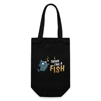 Trink wie ein Fisch Cartoonfisch - Geschenkbeutel für Flaschen - Schwarz - Vorne