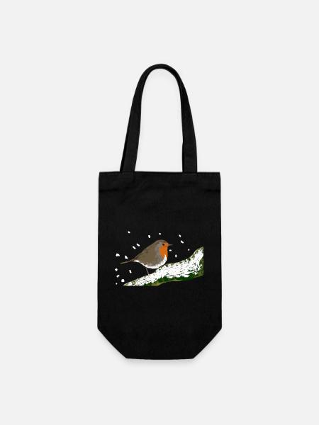 Rouge-gorge motif hivernal neige oiseau branche - Sac à bouteille - noir