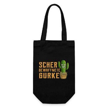 Schwer Bewaffnete Gurke Lustiger Spruch Kaktus - Geschenkbeutel für Flaschen - Schwarz - Vorne