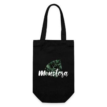Monstera Fensterblatt Pflanzen Geschenk - Geschenkbeutel für Flaschen - Schwarz - Vorne
