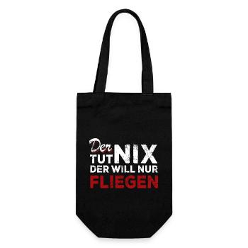 Der tut nix der will nur fliegen - Spruch - Geschenkbeutel für Flaschen - Schwarz - Vorne