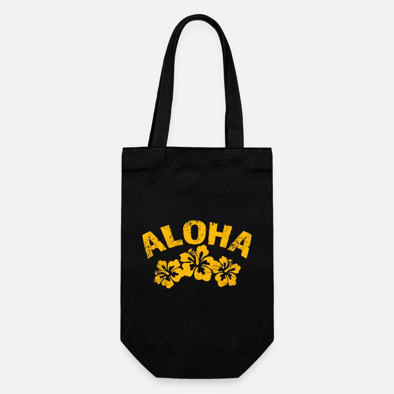 Aloha Hibiscus Tropical Print - Gift Bag for Bottles - black