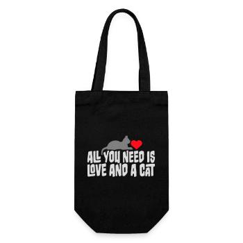 All You Need Is Love And A Cat Lustig Katze Spruch - Geschenkbeutel für Flaschen - Schwarz - Vorne