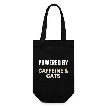 Kaffee Spruch - Powered By Caffeine And Cats - Gift Bag for Bottles - black - Front
