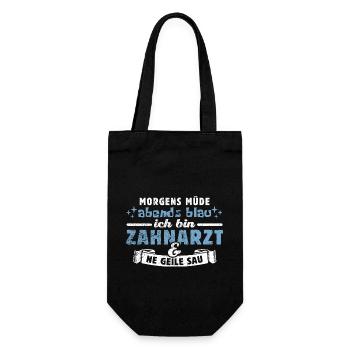 Morgens müde, abends blau - Zahnarzt - Geschenkbeutel für Flaschen - Schwarz - Vorne