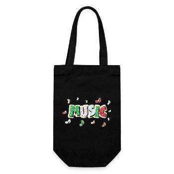 Musik "Music" mit verspielten Mustern bunt - Geschenkbeutel für Flaschen - Schwarz - Vorne