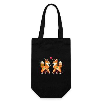 Zwei Füchse im Lebkuchen Stil als Weihnachtsmotiv - Geschenkbeutel für Flaschen - Schwarz - Vorne