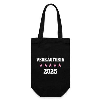 Verkäuferin 2025 Neuer Job Arbeit Ausbildung Lehre - Geschenkbeutel für Flaschen - Schwarz - Vorne