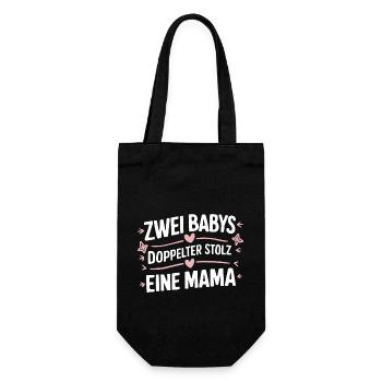 Zwei Babys doppelter stolz eine Mama - Geschenkbeutel für Flaschen - Schwarz - Vorne